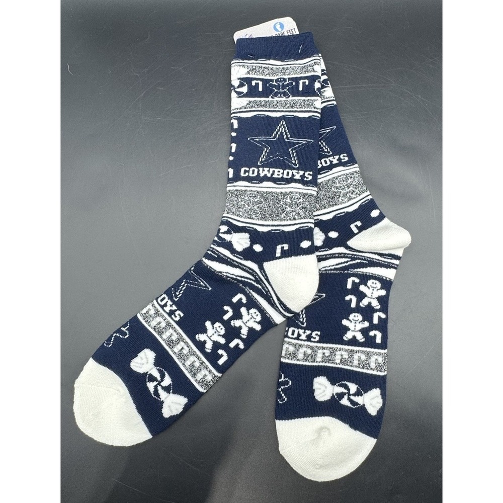 Dallas Cowboys NFL Ugly Christmas Crew Socks Large Men 10-13 NWT For Bare Feet